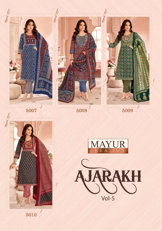 Ajarakh Vol 5 By Mayur Cotton Printed Kurti With Bottom Dupatta Wholesale Price